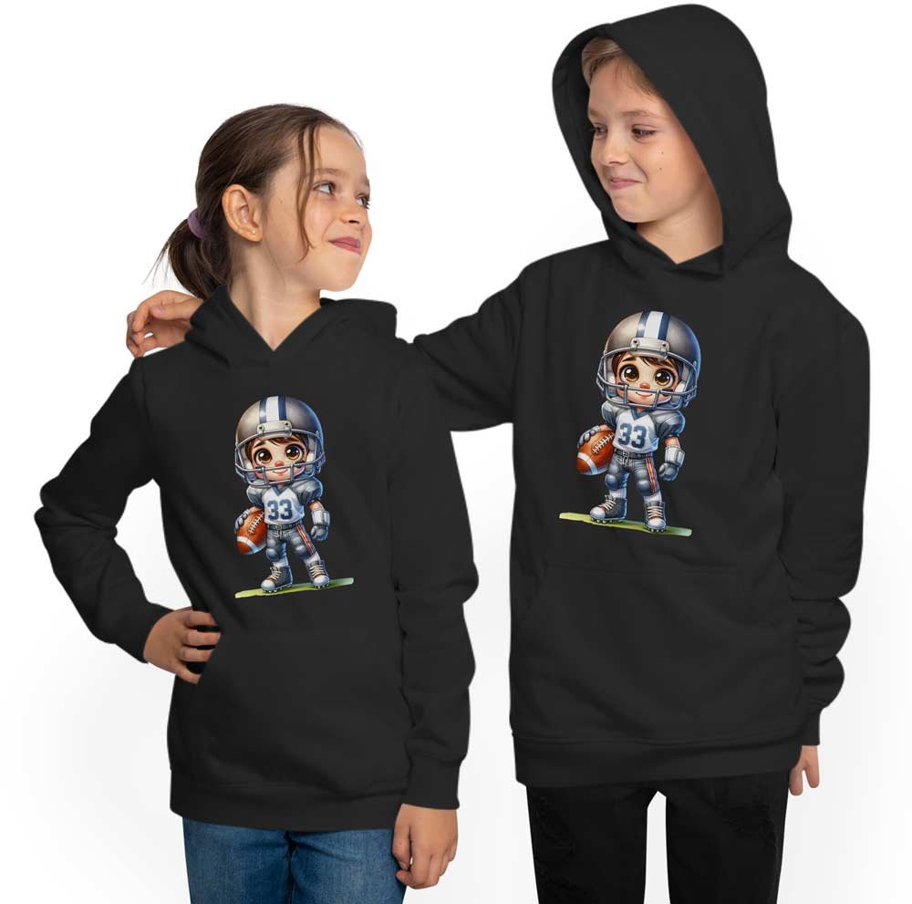 Hooded Sweatshirt Hoodie Kids - American Football Player Cartoon i494